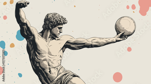 Dynamic Line Drawing of Discus Thrower Athlete in Action