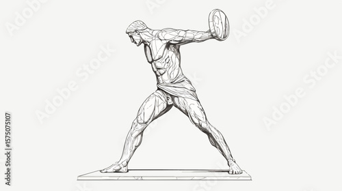 Dynamic Discus Thrower Line Drawing - Sports Illustration