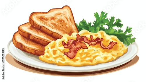 Delicious Scrambled Eggs with Crispy Bacon Illustration