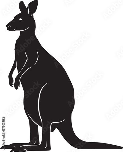 Black Kangaroo Silhouette Side Profile Vector Graphic
