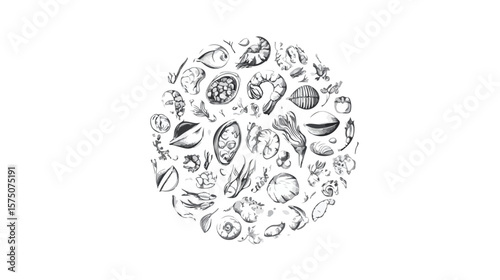 Seafood Circle Pattern Illustration for Designs