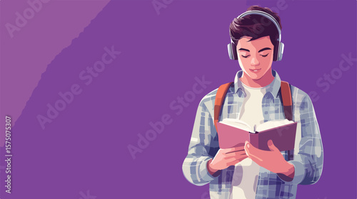 Impressed Young Male Student Wearing Headphones in Study Session