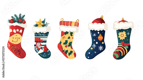 Festive Santa Claus Ornament with Merry Xmas Socks, Holiday Decor Concept