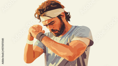 Injured Young Sporty Man Wearing Headband in Pain