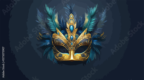Vibrant Mardi Gras Mask with Feathers Vector Illustration