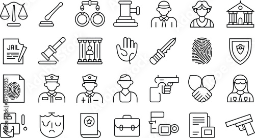 Wallpaper Mural A collection of law enforcement and legal system icons in a line art style Torontodigital.ca