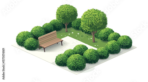Isometric City Park Landscape Design Concept with Modern Architecture Elements
