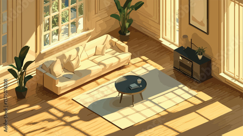 Modern Isometric Empty Living Room Layout with Windows