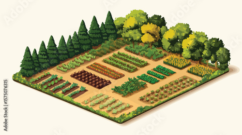 Isometric Farming Landscape with Large Vegetation