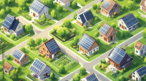 Modern Isometric Neighborhood with Houses - Urban Architecture Design