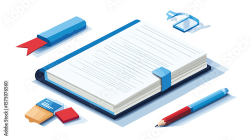 Isometric Notebook with Blue Ribbon Bookmark