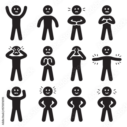 Collection of stick figure icons representing various emotions and actions