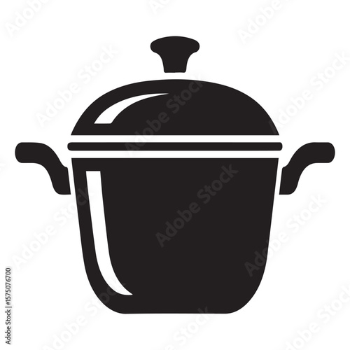 Simple black icon of a cooking pot with a lid and handles