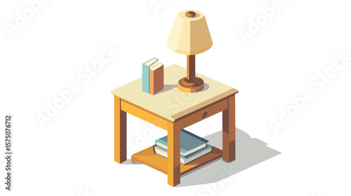 Elegant Isometric Side Table with Night Lamp - Modern Interior Design Concept