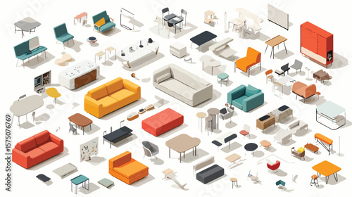 Modern Isometric Furniture Collection for Interior Design Projects