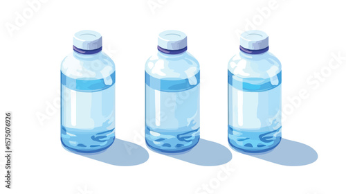 Modern Isometric Transparent Water Tank and Water Bottle Design