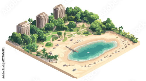 Isometric Sand Beach City Park View