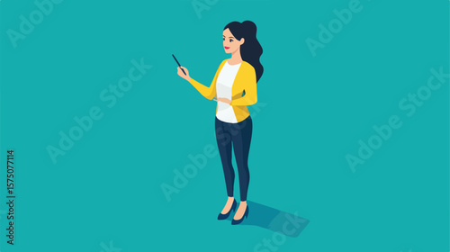 Professional Isometric Woman Standing Holding Pen