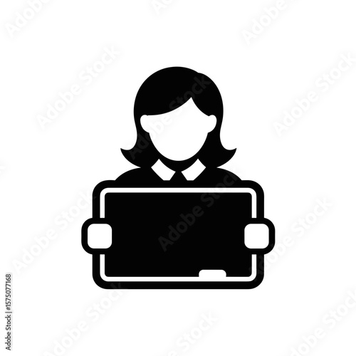 Icon of a person holding a blackboard with a piece of chalk on it. The blackboard is simple and uncluttered, perfect for educational needs.