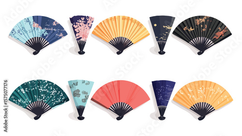 Japanese Folding Fan Flat Vector Design Isolate
