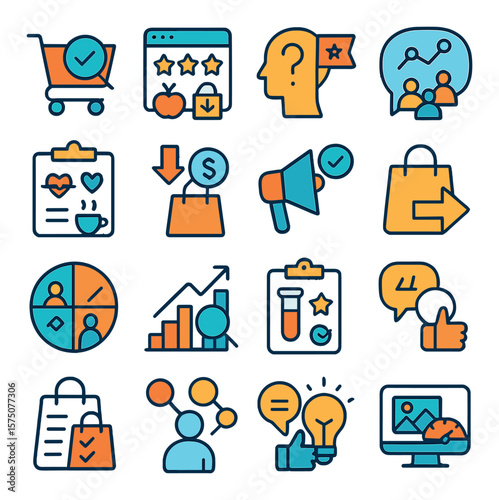 Market Research Survey modern flat .Consumer habits, product preferences, brand awareness, competitor comparison, lifeicons. survey, price sensitivity, advertising recall, focus