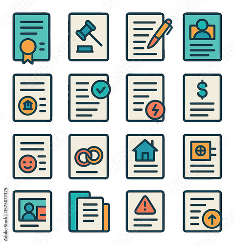 Legal Documents modern flat .will, court order, affidavit, identity proof, government form, power of attorney, tax form, birth certificate, marriage license, property deed, visa