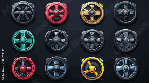 Professional Joystick and Steering Wheel Elements Isolated Vector