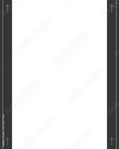 Funeral card. Empty card with dark navy background, white leaf wreath, and crosses