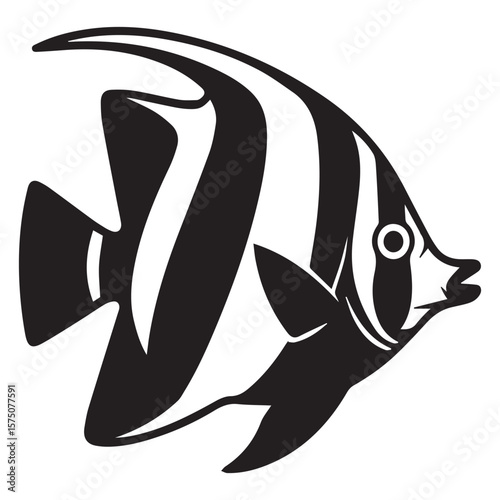 Striking black and white illustration of a moorish idol fish