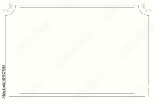 Funeral card. White background with vintage-style floral corners and blank space.