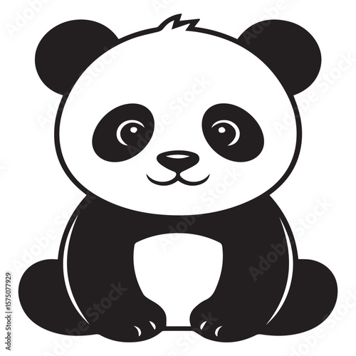 Cute cartoon panda sitting and smiling with black and white illustration