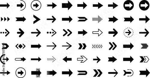 Wallpaper Mural Collection of various black arrow icons pointing to the right on white background Torontodigital.ca