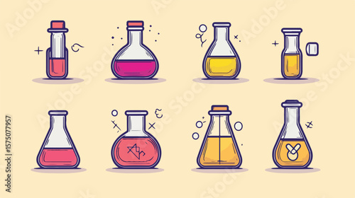 Laboratory Flask Flat Vector Icon and Clip Art for Science Projects and Education Materials