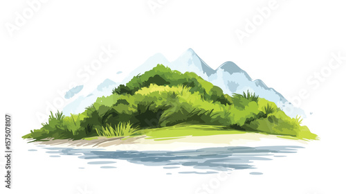 Detailed Landscape Sketch Drawing Isolated on White Background