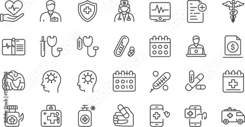 Wallpaper Mural Collection of medical and healthcare outline icons on a white background design Torontodigital.ca