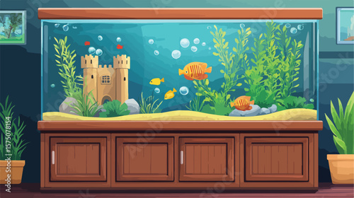 Majestic Large Aquarium with Vibrant Tropical Fish and Lush Plants