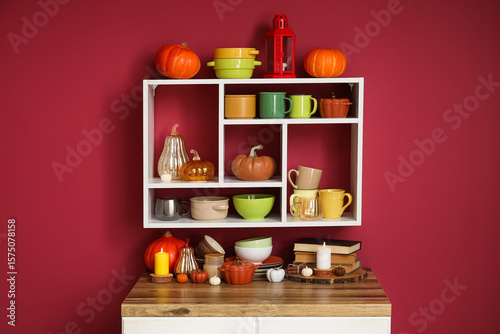 Wallpaper Mural Stylish interior of kitchen with dishes and beautiful autumn decor Torontodigital.ca