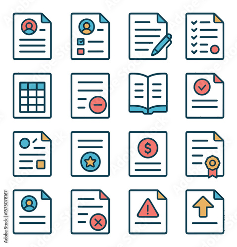 HR & Employment Documents modern flat .Resume paper, job application form, employment contract, onboarding checklist, timesheet, leave request form, training manual, appraisal form