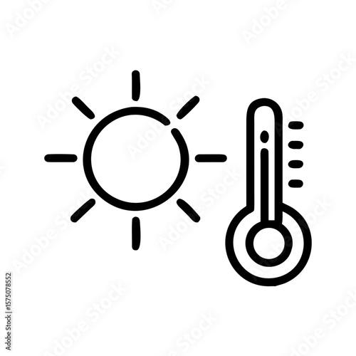 Sun and thermometer as a symbol of heat and extremely hot summer, global warming icon png