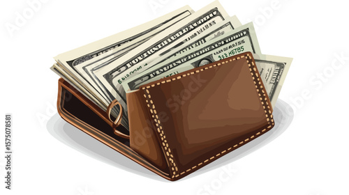Luxurious Leather Wallet Overflowing with Dollar Bills Representing Wealth and Success