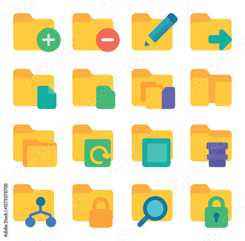 Folder Actions Set modern flat .add folder, remove folder, rename folder, move folder, copy folder, paste folder, merge folders, split folder, duplicate folder, refresh folder,