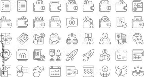Wallpaper Mural A collection of various line art icons related to finance and business themes Torontodigital.ca