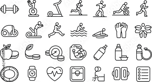 Wallpaper Mural Line art icons illustrating various fitness and health related activities and items Torontodigital.ca