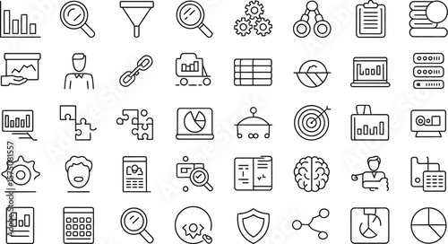 Wallpaper Mural A collection of outline icons representing data analysis and business intelligence Torontodigital.ca