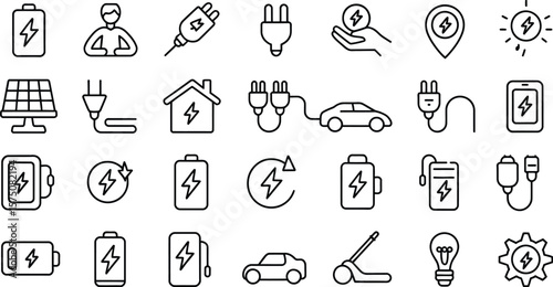 Wallpaper Mural A collection of line art icons representing energy, charging, and related concepts Torontodigital.ca