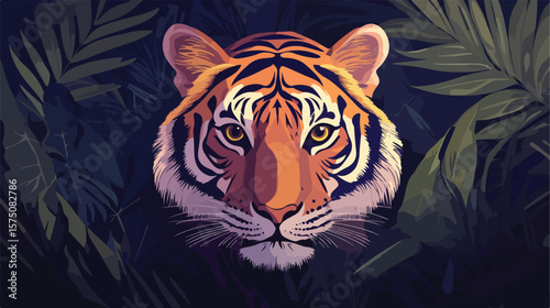 Majestic Bengal Tiger Flat Vector Illustration