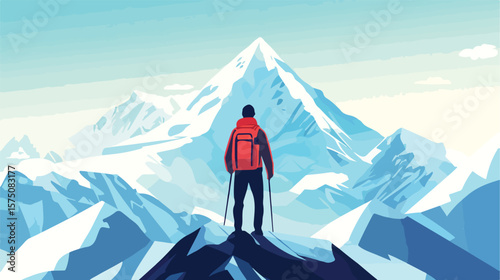 Adventure Seeker Hiking to Majestic Mountain Peak Illustration