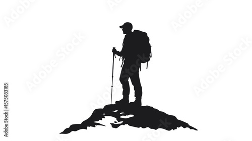 Professional Man Hiker Silhouette Design on White Background