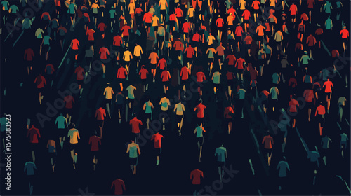 Dynamic Marathon Runner Silhouette on Dark Background Vector Illustration