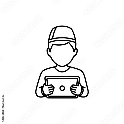 Boy using tablet with simple design and minimal style